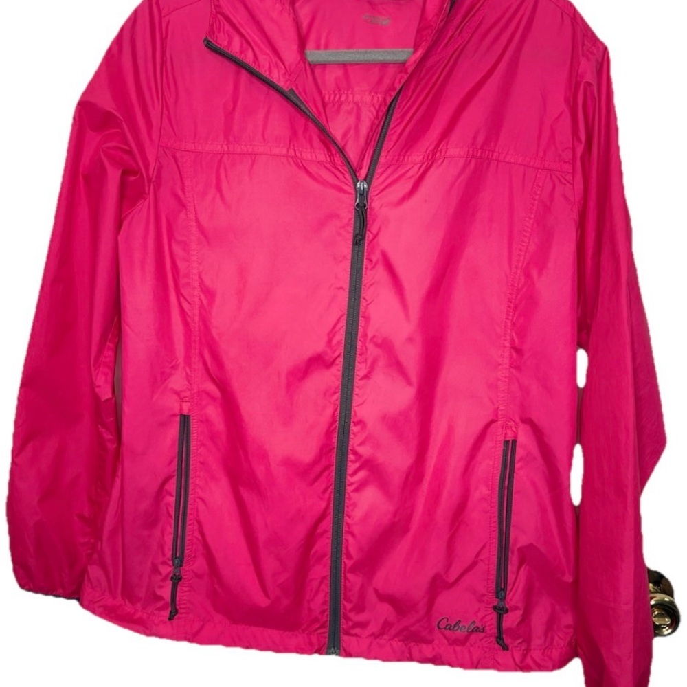 Cabela's Womens Pink Long Sleeve Hooded Full Zip Windbreaker Jacket Size Medium - Picture 2 of 3